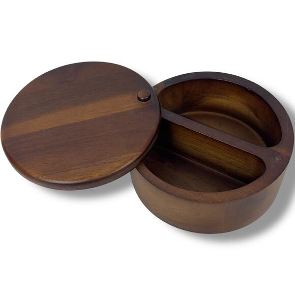 Paula Deen Pantry Ware Signature Wooden Salt Cellar Bowl Box Sliding Lid 5.5" - Picture 3 of 11
